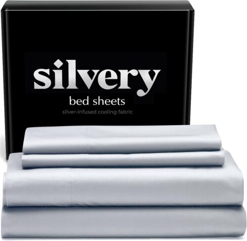 Silvery Silver Infused Bed Sheets Set – Award-Winning Self-Cooling Fabric with Self-Cleaning Silvery Technology™ for Hygienic Sleep – Luxurious Silky Soft Comfort (Queen (U.S. Standard))