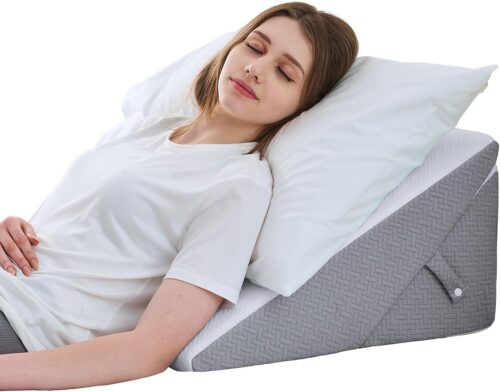 Sasttie Wedge Pillow Headboard, Adjustable Bed Wedge Pillow for After Surgery, Sleeping, Acid Reflux, Neck Pain, Back Pain, and Surgery Recovery, Dark Grey & White