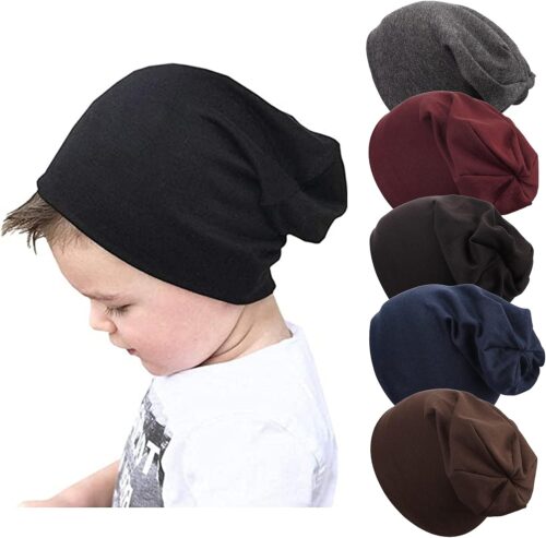 DRESHOW BQUBO 5 Pack Unisex Baby Hats for Kids Cotton Skull Caps Soft Cute Knit Cap Baby Toddler Beanie 3 Months – 6 Years
