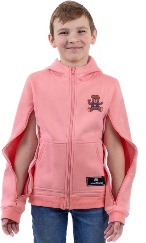 Kids Warm Hemodialysis Jacket | Chemo Clothing Dialysis Port Access Hoodie | Two Way Arm Zipper | Picc Line