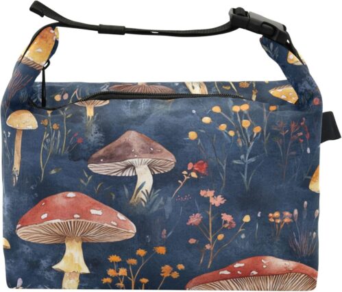 Wudan Red Mushrooms Royal Blue Lunch Bag for Kids Waterproof Boys Lunch Box for Hospital Medical Staff