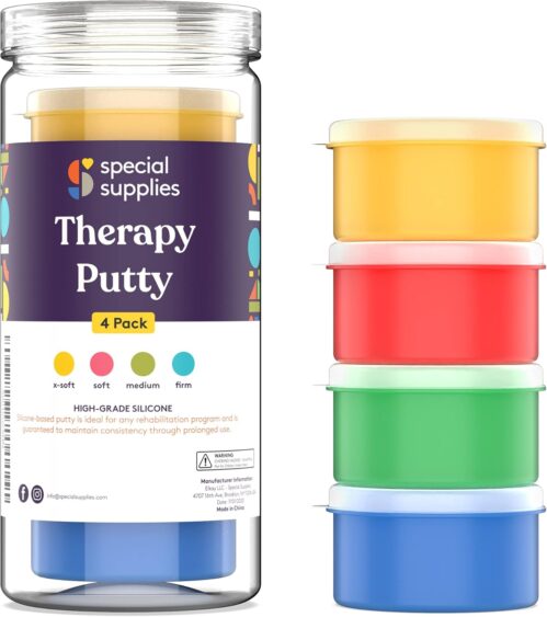 Special Supplies Therapy Putty for Kids and Adults – Resistive Hand Exercise Stress Relief Therapy Putty Kit, Set of 4 Strengths, Three Ounces of Each Putty (Primary Colors)