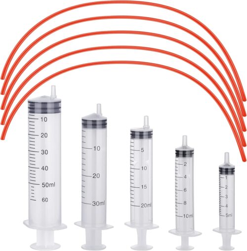 Jutom 10 Pack Puppy Kitten Feeding Tube Kit Include 5 Pack 8 FR Red Rubber Puppy Feeding Tube and 5 Clear Kitten Syringe 5 ml 10 ml 20 ml 30 ml 60 ml for Goat Small Animals