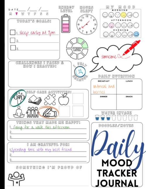 Daily Mood Tracker Journal: Mental Health & Wellness Diary to Address Anxiety & Depression in Teen Girls & Boys & Adult Women & Men