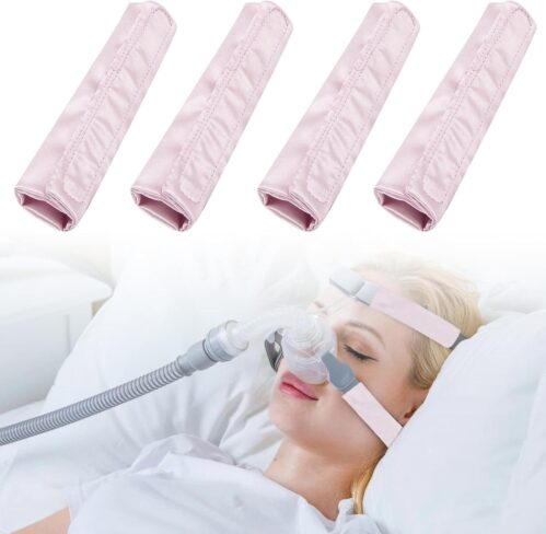 4-Packs Satin CPAP Strap Covers, CPAP Strap Comfort Pads, CPAP face Pads, Comfortable CPAP Supplies CPAP Face Cushion Universal and Comfort Silky CPAP Headgear Pads for Reducing Red Marks (Pink)