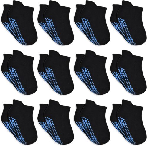 HYCLES Non Slip Toddler Socks 12 Pairs Grip Socks Anti Slip Ankle Socks for Baby Boys Girls 1-7 Years Kids Socks