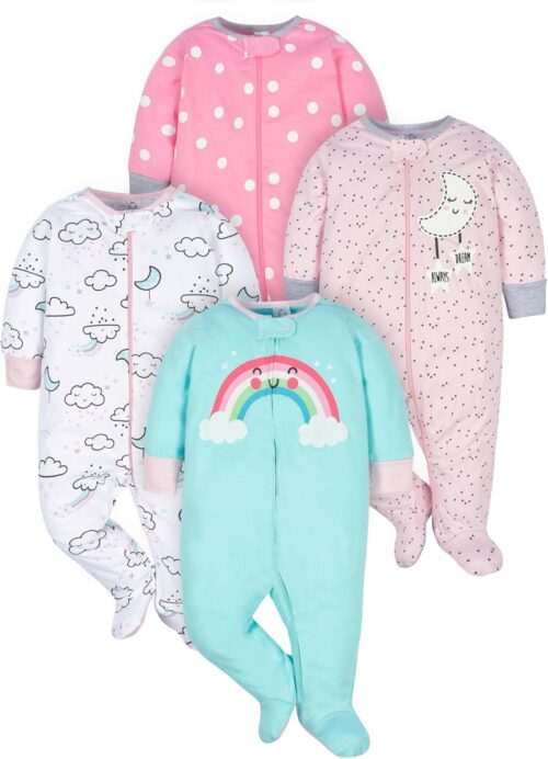 Gerber Baby Girls’ 4 Pack Sleep ‘N Play Footie