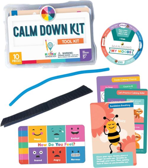 Carson Dellosa Be Clever Wherever 10-Piece Classroom Calm Down Tool Kit for Anxiety Relief, Calm Down Corner Supplies, Emotional Regulation Tools for Kids With Fidget Toys, Mindfulness Cards