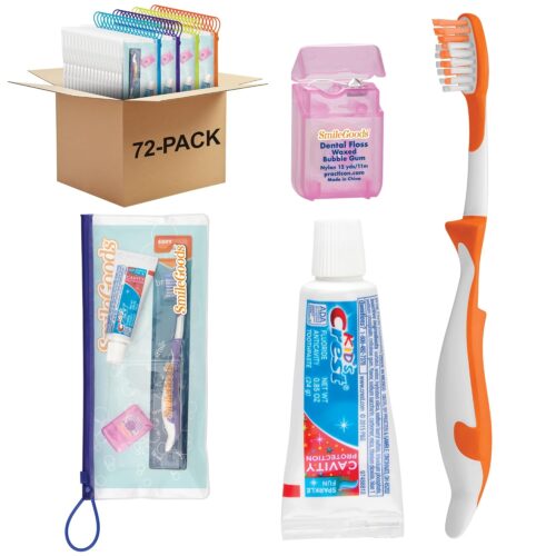 SmileGoods Child Dental Care Kit with Toothbrush, Toothpaste, and Floss, 72 Pack