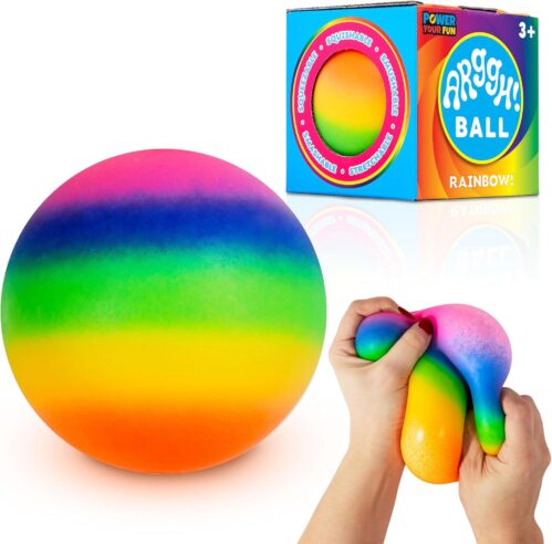 Power Your Fun Arggh Rainbow Giant Stress Balls for Adults – 3.75 Inch Large Stress Balls for Kids Squishy Toys Ball Stress Relief Fidget Toy Sensory Ball Squeeze Toy for Boys Girls (Rainbow)