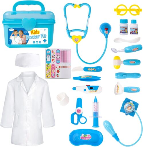 Liberry Doctor Kit for Toddlers 3 4 5 Years Old, Kids Doctor Play Set for Girls Boys Toy, Pretend Play Medical Kit with Stethoscope & Costume for Christmas Birthday Gift Blue
