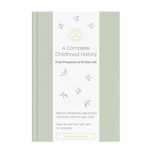 Promptly Journals, A Complete Childhood History: From Pregnancy to 18 Years Old (Aloe Green, Leatherette) | Baby Book and Pregnancy Journal | Baby Memory Book