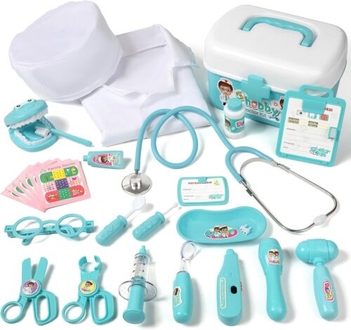 Durable Doctor Kit for Kids, 27 Pcs Deluxe Pretend Play Medical Kit Toy with Real Stethoscope, Doctor Toys for Toddlers Boys Girls Aged 3 4 5 6 7 8