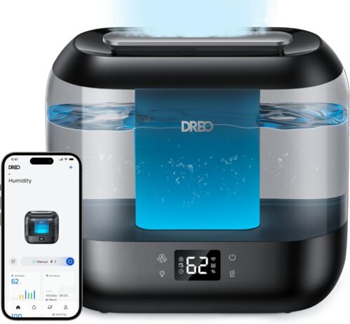 Dreo Smart Humidifiers for Bedroom, Top Fill 4L Cool Mist Humidifier with Nightlight, 32H Runtime, Touch/APP/Voice Control, Quiet Ultrasonic Humidifiers for Large Room, Home, Baby, Plants, Office