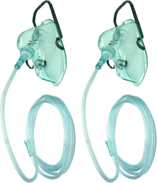 Oxygen Mask, Pediatrics Oxygen Mask with 7feet Length 6mm Oxygen Tube and Adjustable Elastic Strap, DEHP-Free and Latex-Free Materials, 2 Pack (Green,for Children)