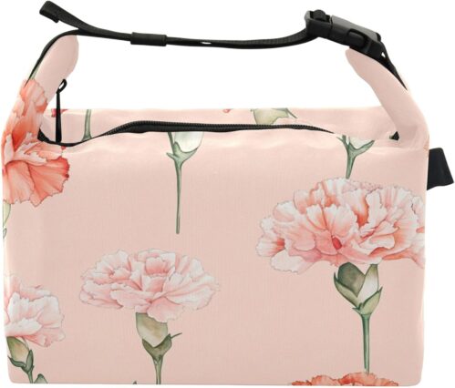 Wudan Cute Carnation Peach Girls Insulated Lunch Box with Handles Girls Upright Lunch Bag for Hospital Medical Staff