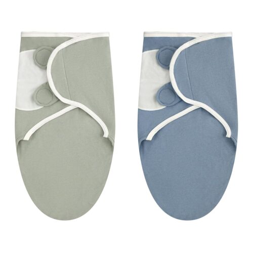 2 Pcs Preemie Swaddle Preemie Swaddle Wrap Adjustable Blanket Cotton Blanket for Boys Girls Sleep(Blue, Green)