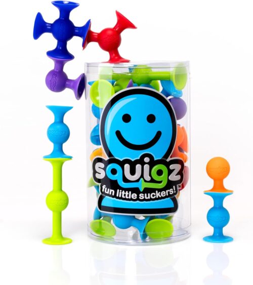 Fat Brain Toys Squigz Starter Set, 24 Piece Suction Toys, Suction Bath Toys, Sensory Toys for Kids 3 and Up