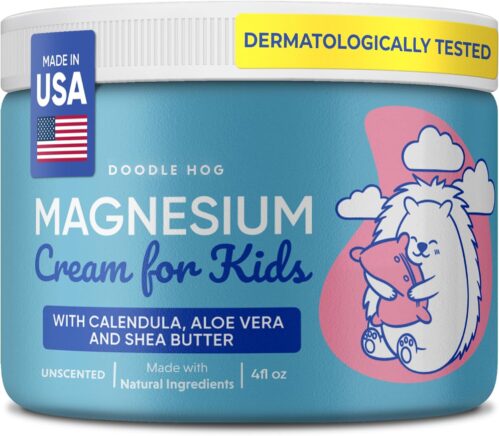 Magnesium Cream for Kids – Soothing Relief & Relaxation with Calendula, Aloe Vera, Shea Butter – Topical Magnesium Cream for Sleep – USA Made – (4 oz, Unscented)