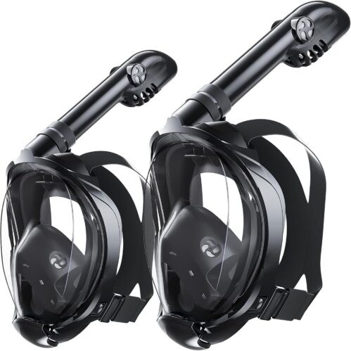 Greatever G2 Adults Kids Full Face Snorkel Mask 2 Pcs,Snorkeling Gear with Latest Dry Top System,Foldable 180 Degree Panoramic View,Safe Breathing,Anti-Leak&Anti-Fog Snorkeling Mask with Camera Mount