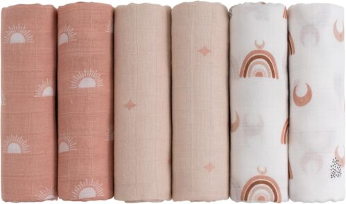 GLLQUEN BABY Receiving Blanket Boy Cotton Muslin Swaddle Blankets Girl Newborn Squares Breathable & Soft Thin Baby Blankets Cloths Double Absorbent Infant Swaddling Wrap – 6 Pack (Sun)
