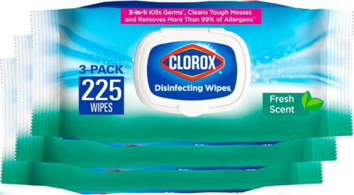 Clorox Disinfecting Wipes, Bleach Free, Household Essentials, Fresh Scent, Moisture Seal Lid, 75 Cleaning Wipes, Pack of 3 (New Packaging)