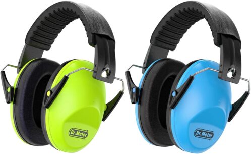 Dr.meter Noise Cancelling Headphones for Kids Adults 2PACK, 27.4SNR Kids Ear Muffs Adjustable Hearing Protection Earmuffs for Noise Reduction Monster Truck, Concerts, Fireworks, Autism Green & Blue
