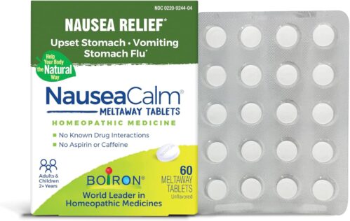 Boiron NauseaCalm Relief for Upset Stomach, Nausea, and Vomiting Due to Stomach Flu, Overindulgence, or Motion Sickness – Non-Drowsy – 60 Count