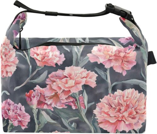 Wudan Cute Cactus Flowers Gray Kids Lunch Tote Reusable Man Lunch Box Bags for Hospital Medical Staff