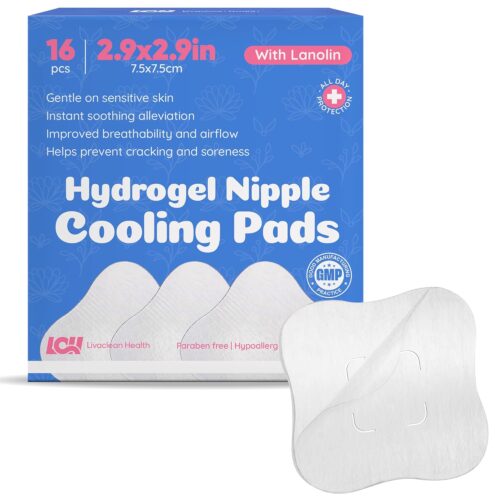 16CT Hydrogel Nipple Pads for Breastfeeding with Lanolin – Cooling Sore Nipple Gel Soothing Pads – Breast Feeding Essentials for Moms by Livaclean Health
