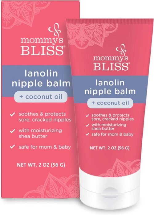 Mommy’s Bliss Lanolin Nipple Balm Breastfeeding Cream with Coconut Oil & Shea Butter, Soothing Cream for Sore, Cracked Nipples, Safe for Nursing Babies, Flavorless, 2 Oz