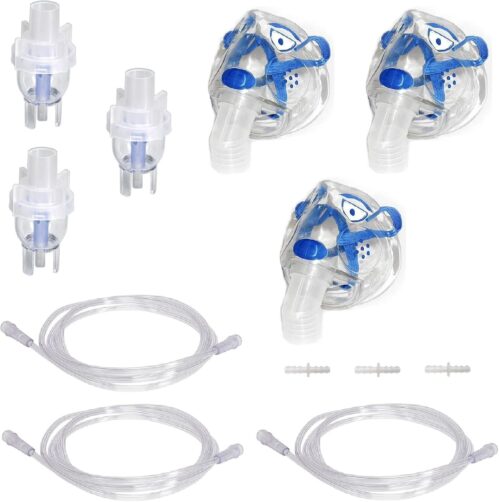 ResOne 3pk Nebulizer Replacement Accessories w/Cup, Kids (Pediatric) Dog Mask, 7′ Tubing, Connector