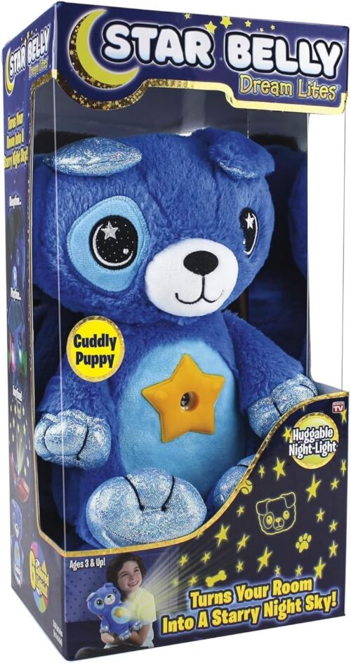 Ontel Star Belly Dream Lites, Stuffed Animal Night Light, Cuddly Blue Puppy – Projects Glowing Stars & Shapes in 6 Gentle Colors, As Seen on TV