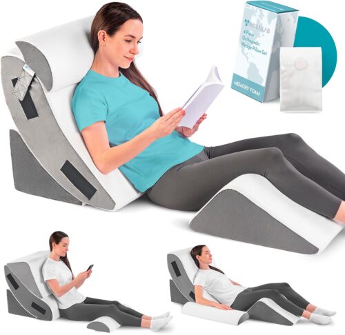 4PCS Orthopedic Bed Wedge Pillow Set Memory Foam for Post Surgery Adjustable Support for Back Leg and Arm Pain Relief Acid Reflux GERD Snoring and Sleeping Comfort