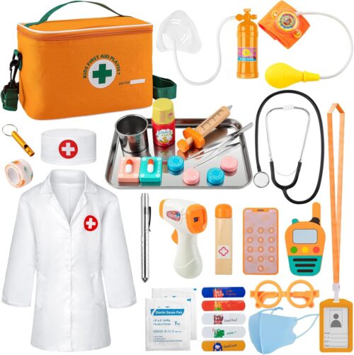Doctor Kit for Kids, 34 Pcs Kids Doctor Playset kit for Toddlers 3-5 with Medical Storage Bag & Real Stethoscope, for Boys and Girls Fun Role Playing Game, Doctor Play for Kids Toddlers