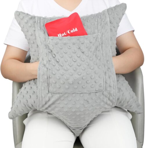 Star Shaped Hysterectomy Pillow with 2 Pockets for Abdominal Surgery Hysterectomy Recovery Must Haves Products Gifts Tummy Pillow with Hands Placement Pouch Minky Dot Gray