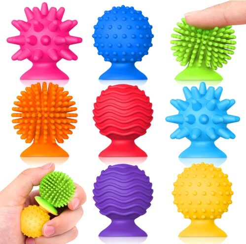 Sensory Fidget Toys Kids Adults ：Textured Suction Cup Toys for Kids with Autism- Squishy Sensory Toys for Classroom Bath- 8 Pack Calm Down Corner Supplies for Boys Teens- Road Trip Activities for Kids