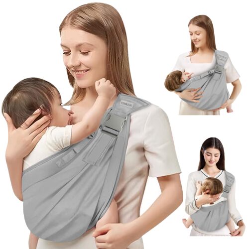 Baby Sling Carrier Newborn to Toddler,Updated Adjustable One Shoulder Labor-Saving Baby Holder Carrier,Tollder Sling Carrying 7-45 lbs（All-Season-Gray）