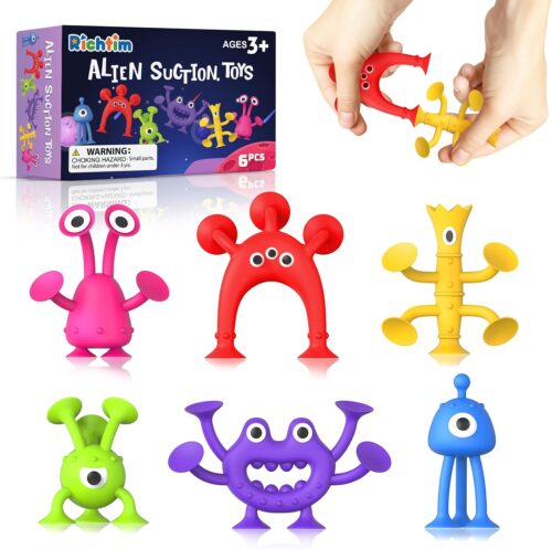 Richtim Baby Bath Toys Suction Toy: Sensory Suction Bath Toys for Toddlers, No Hole Bath Toys Suction Cup Toys, Kids Fidget Toys Window Toys for Travel Toys Gifts, Easter Basket Stuffers Egg Fillers