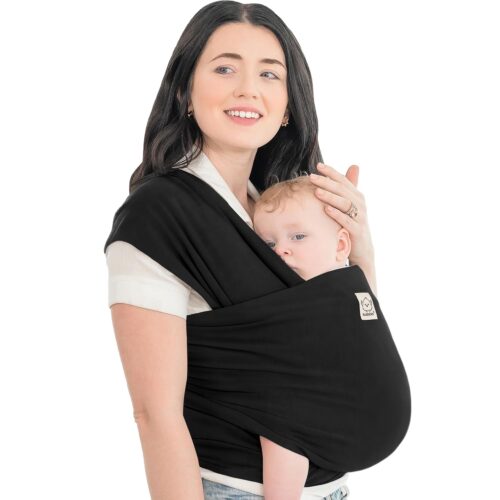 KeaBabies Baby Wrap Carrier – All in 1 Original Baby Carrier Newborn to Toddler Sling, Easy to Wear, Hands Free Bonding, Lightweight, Breathable Infant Wraps (Trendy Black)