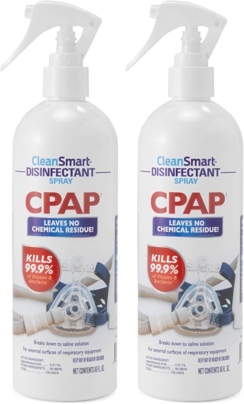 CleanSmart CPAP Disinfectant Spray, Kills 99.9% of Bacteria and Viruses on CPAP Equipment, No Residue, 16 oz (Pack of 2)