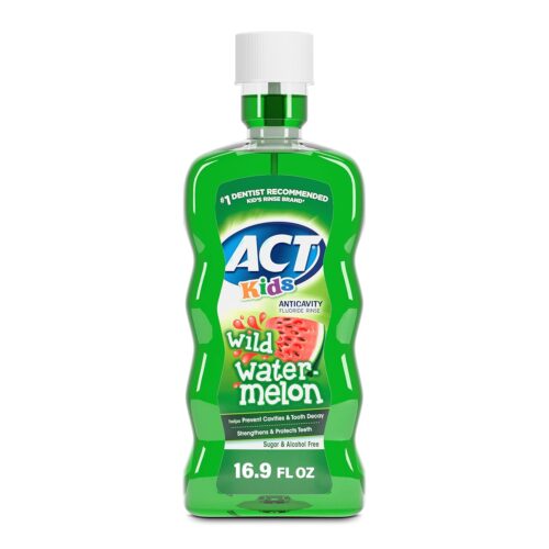 ACT Kids Anticavity Fluoride Rinse Wild Watermelon 16.9 fl. oz. Accurate Dosing Cup, Alcohol Free