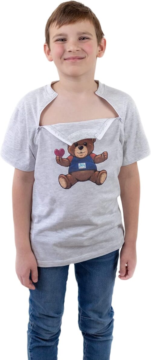 Kid’s Chemo T-Shirt with Chest Port Access | Dialysis Clothing with Chest Zippers for Catheter Easy Access