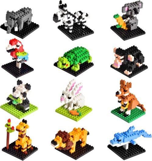 FUN LITTLE TOYS Party Favor for Kids, Mini Animals Building Blocks Sets Goodie Bags Stuffers for Kid, Small Toy Prizes, 12Pack Birthday Party Favor Easter Egg Fillers