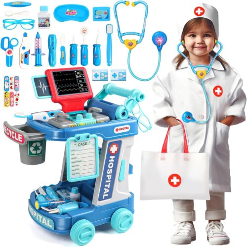 Doctor Kit for Toddlers 3-5 Dress Up Toys for 2 3 Year Old Girls Toddler Doctor Play Set with Cart and Doctor Costume Stethoscope Dentist Vet Kids Pretend Play Girls Toys for 2 3 4 5 6 Gift