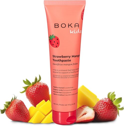 Boka Fluoride Free Toothpaste Nano Hydroxyapatite, Helps Remineralize, Appropriate for Sensitive Teeth, Whitening – for Adult, Kids Oral Care – Strawberry Mango Flavor, 4oz 1Pk – US Manufactured