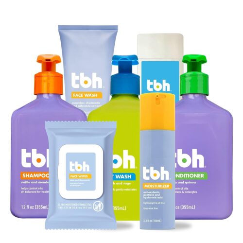 TBH Kids Teen Hygiene Starter Kit- Shampoo, Conditioner, Body Wash, Face Wipes, Lotion, and Deodorant – 7 in 1 Kit for all Your Tweens Needs