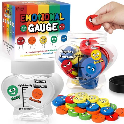 Garybank Emotion Jar for Kids Social Emotional Learning Activities, W/56 Emotion Cards, Gauge Child Emotional Intensity & Give Feelings Support, Kids Therapy Games, School Counselors Gifts