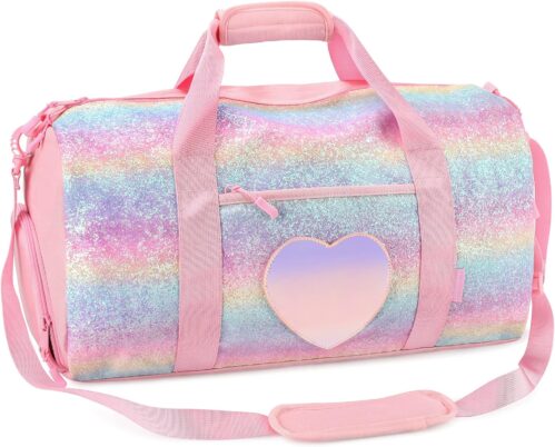 mibasies Dance Bag for Girls Duffle Bag Kids Overnight Travel Sleepover Bags with Shoes Compartment Large