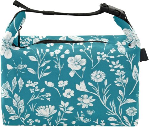 Wudan Spring Flowers Cornflower Butterflies Teal Lunch Bag for Boys Eco-friendly Teenagers Lunch Box Bag for Hospital Medical Staff